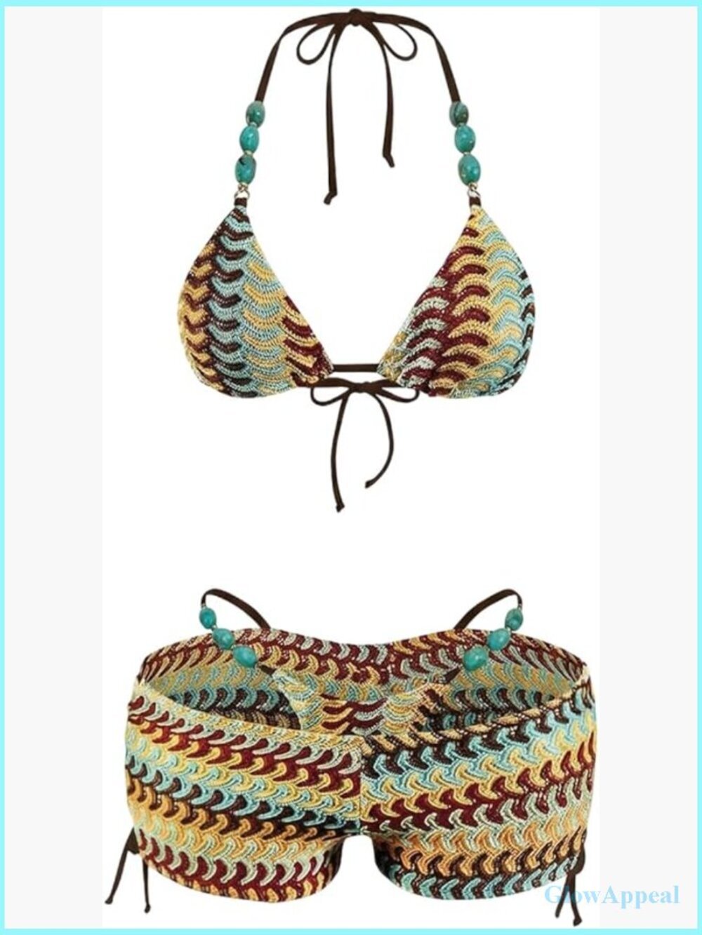 3 Piece Boho Beaded Halter Bikini Set with Cover Up Shorts